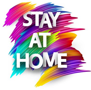 Büyük beyaz kağıt renkli fırça darbelerinin arka planında ev tabelasında durur. Pankartlar, posterler, web sitesi için vektör tasarım ögesi. Üç satır başlığı.