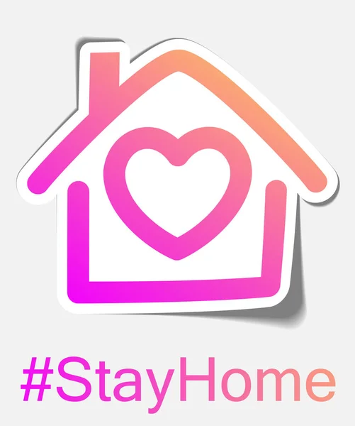 Paper Sticker Stay Home Hashtag Sign Icon Triangle House Roof — Stock Vector