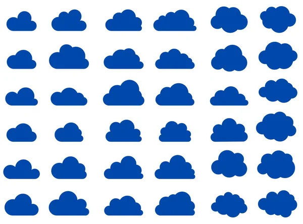 Conjunto Nuvens Azuis Escuras Isoladas Sobre Fundo Branco Silhuetas Diferentes — Vetor de Stock