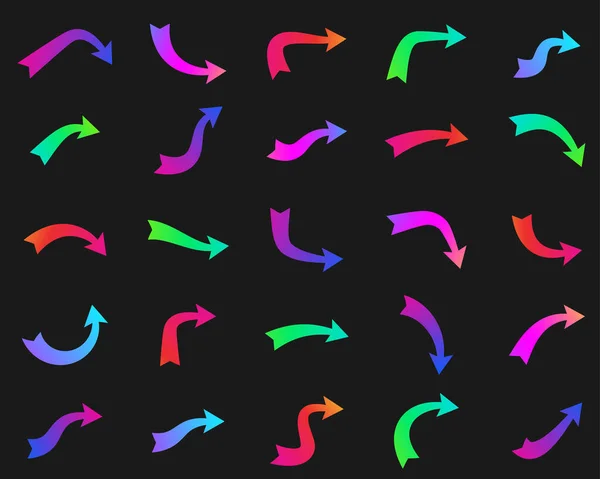 Set Spesse Frecce Multicolori Isolate Frecce Gradienti Diverse Forme Sfondo — Vettoriale Stock