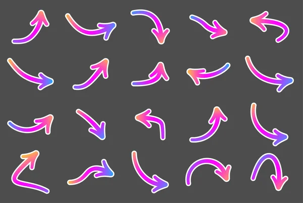 Ensemble Flèches Isolées Papier Différentes Flèches Dégradées Violettes Avec Contour — Image vectorielle