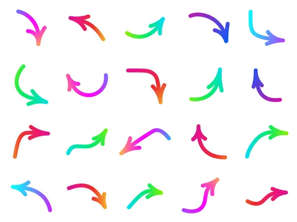 Ensemble Fines Flèches Isolées Dégradé Flèches Multicolores Différentes Formes Sur — Image vectorielle
