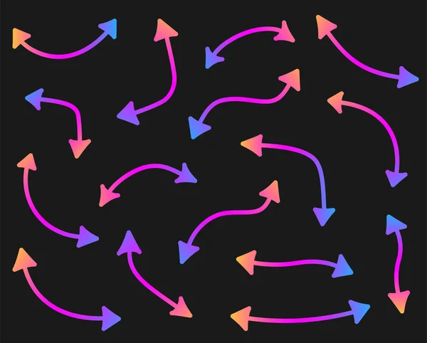 Ensemble Flèches Isolées Double Face Minces Lumineuses Flèches Dégradées Multicolores — Image vectorielle