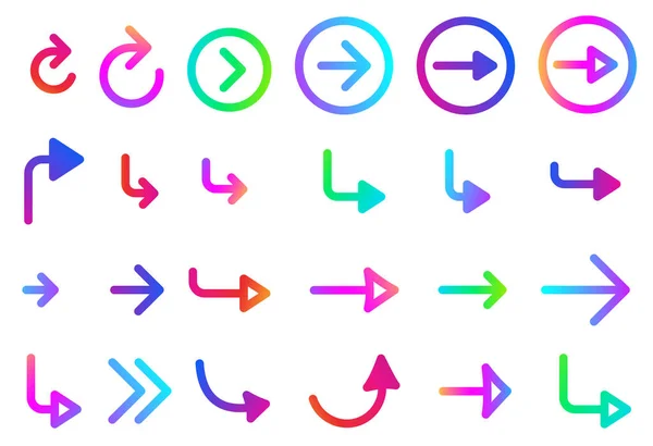 Ensemble Différents Pointeurs Flèches Multicolores Dégradés Isolé Des Flèches Simples — Image vectorielle