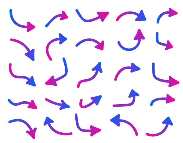 一组孤立的箭收集白色背景上的蓝色和紫色渐变箭头 矢量说明 — 图库矢量图片
