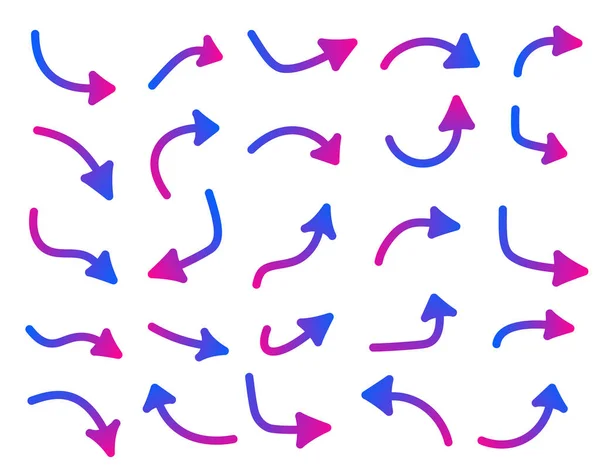 Ein Satz Isolierter Pfeile Sammlung Blauer Und Lila Gradienten Pfeile — Stockvektor