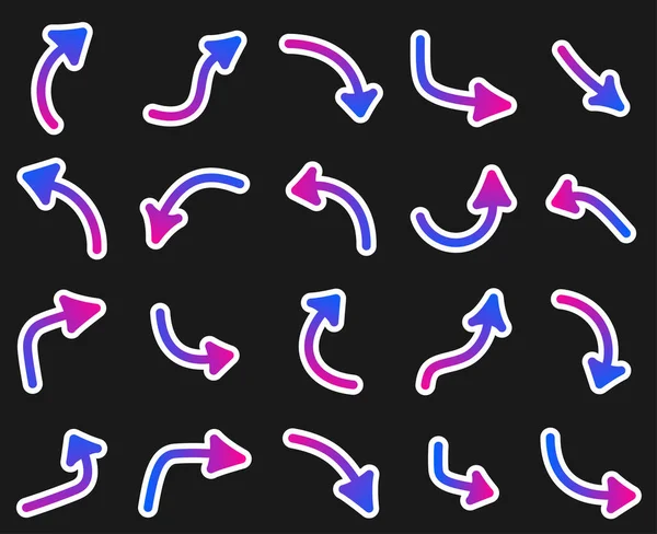 Zestaw Niebiesko Fioletowych Wskaźników Gradientu Papieru Strzałek Odizolowane Strzałki Białym — Wektor stockowy
