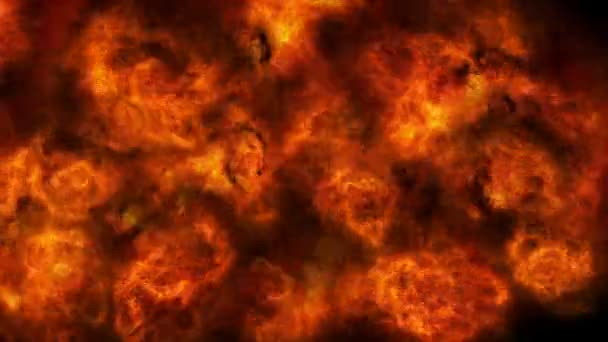 Hatalmas robbanások fekete füst. Kijelenti magát az én-m más tűz háttérrel — Stock videók