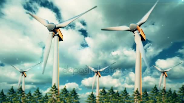 Grön förnybar energi koncept - vindkraftverk i himlen — Stockvideo