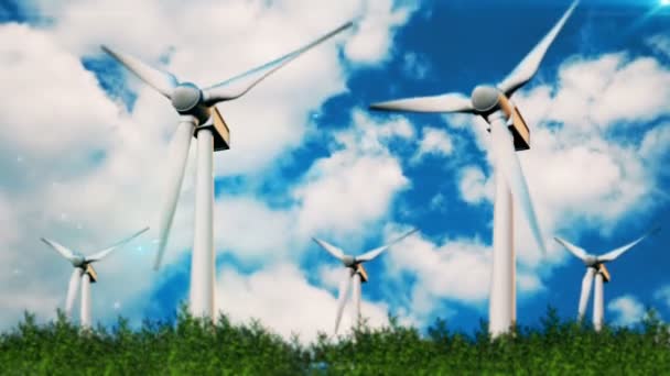 Het concept van groene hernieuwbare energie - windgeneratoren in de lucht — Stockvideo