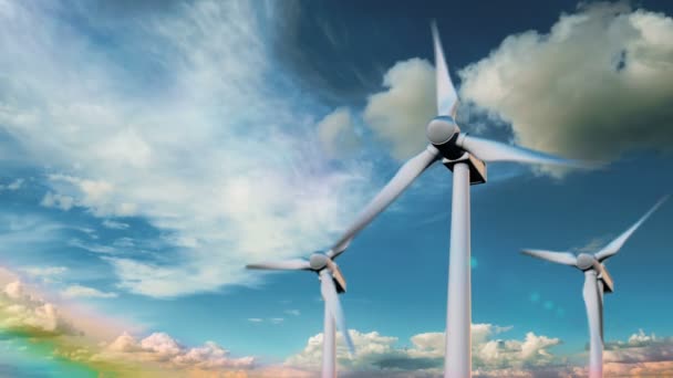 Zöld megújuló energia koncepció - generátor szélturbinák ég — Stock videók