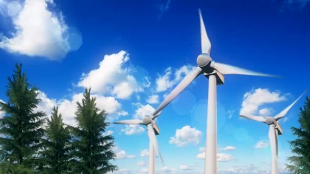 Concetto di energia rinnovabile verde - turbine eoliche in cielo — Video Stock