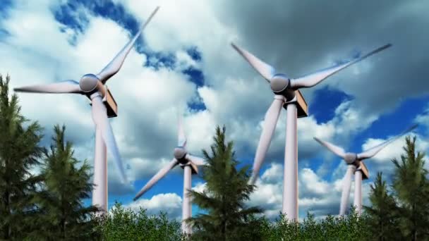 Koncepcja zielonej energii odnawialnej - turbiny wiatrowe na niebie — Wideo stockowe