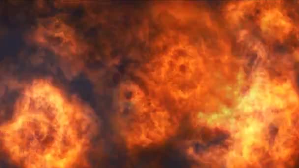 Explosion géante en plein air avec feu et fumée noire 