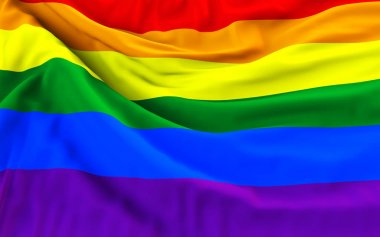 Gökkuşağı gay pride bayrak, üç boyutlu render, saten doku
