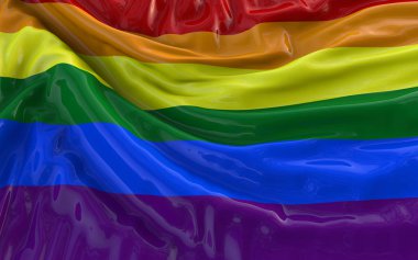 Gökkuşağı gay pride bayrak, üç boyutlu render, saten doku