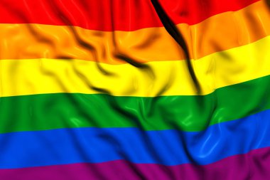 Gökkuşağı gay pride bayrak, üç boyutlu render, saten doku