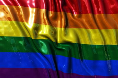 Gökkuşağı gay pride bayrak, üç boyutlu render, saten doku