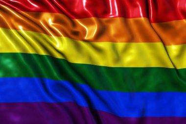 Gökkuşağı gay pride bayrak, üç boyutlu render, saten doku
