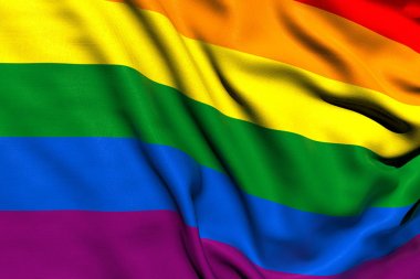 Gökkuşağı gay pride bayrak, üç boyutlu render, saten doku