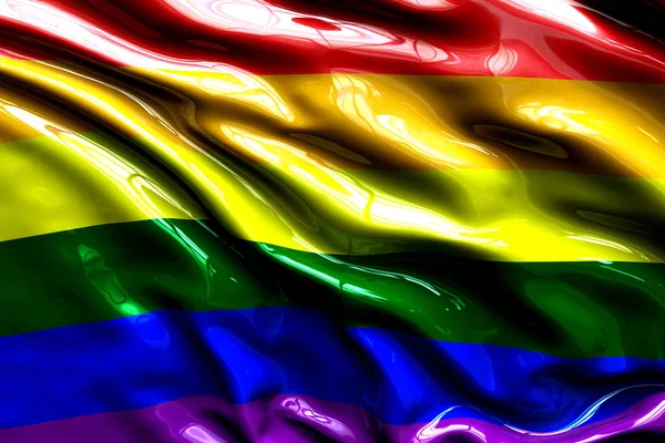Regenbogen-Gay-Pride-Flagge, dreidimensionales Rendering, Satinstruktur — Stockfoto