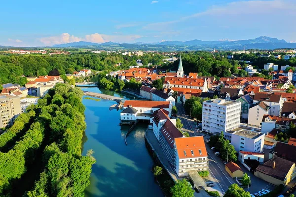 Aerial view of Kempten with a view of the Alps — Stock Photo, Image