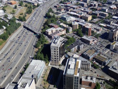 Downtown Seattle hava görünümünü oluşturma ve Otoban