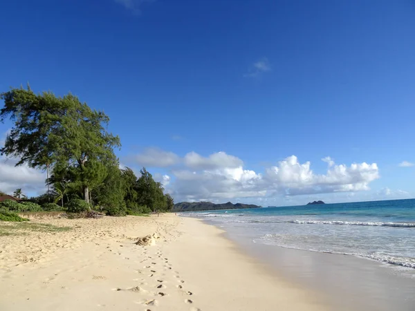 Pegadas na areia na praia de Waimanalo — Fotografia de Stock