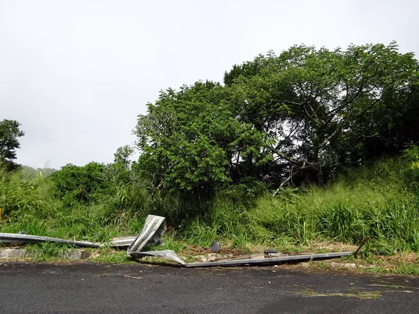 Broken Guard Rail on Turn in Road — Stock Photo, Image