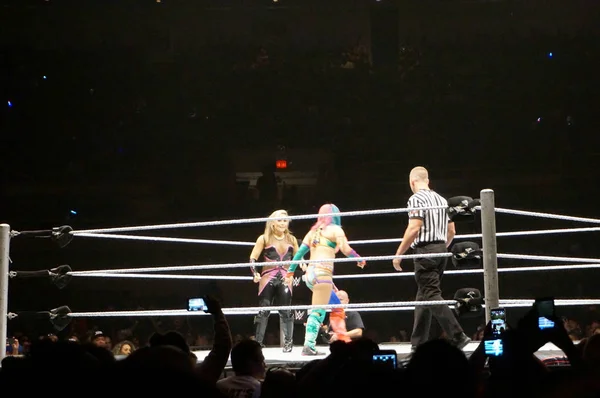 WWE wrestlers Natalya Neidhart vs Asuka in ring — Stock Photo, Image