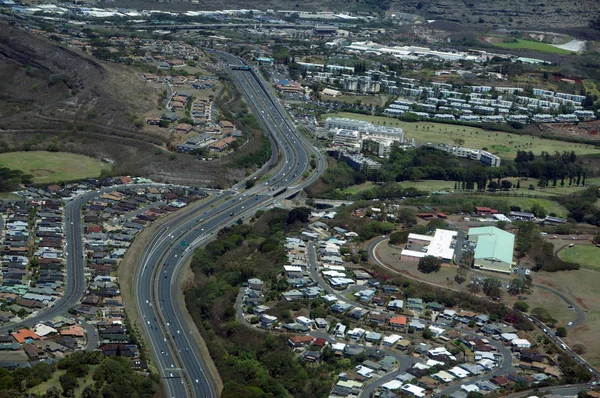 Aerial Interstate Highway Running Countryside Honolulu Oahu Hawaii — Stock Photo, Image