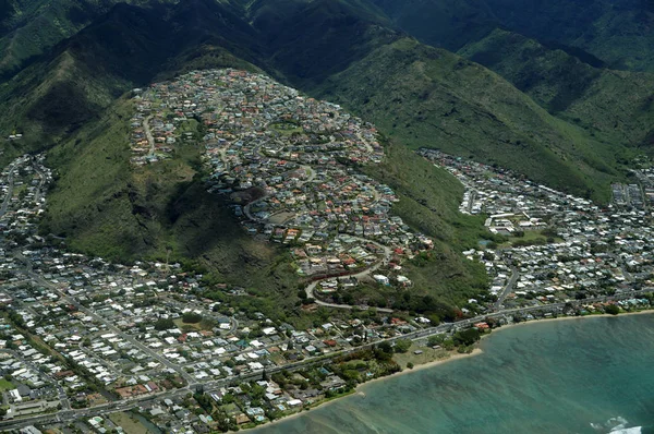 Luchtfoto van Kawaikui Beach Park, Maunalua Bay, Nui Valley en Aina — Stockfoto