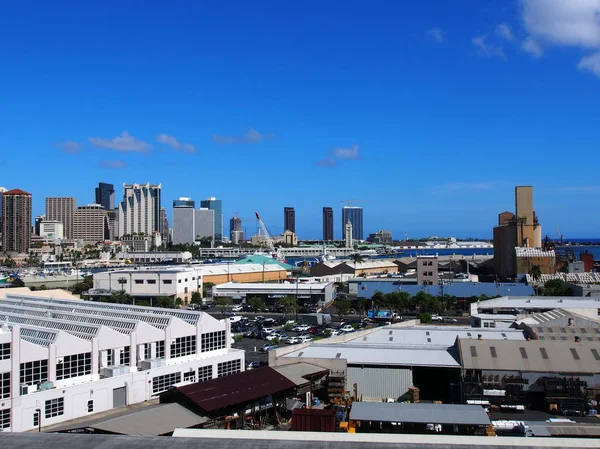 Luftaufnahme Des Hafens Von Honolulu Und Der Skyline Der Innenstadt — Stockfoto