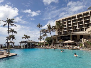  Ünlü kaplumbağa Bay Hotel okyanus üzerinde havuzda