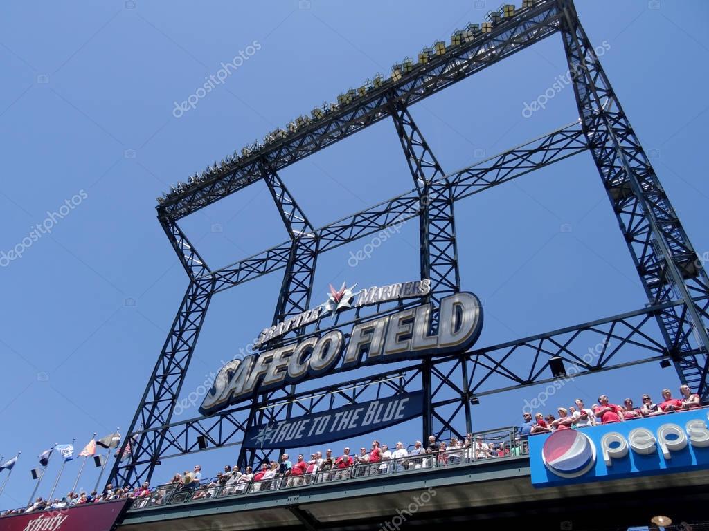SEATTLE - JUNE 26: Seattle Mariners Safeco Field True to the Blue sign in the Bleachers during baseball game, Seattle in June 26, 2016.