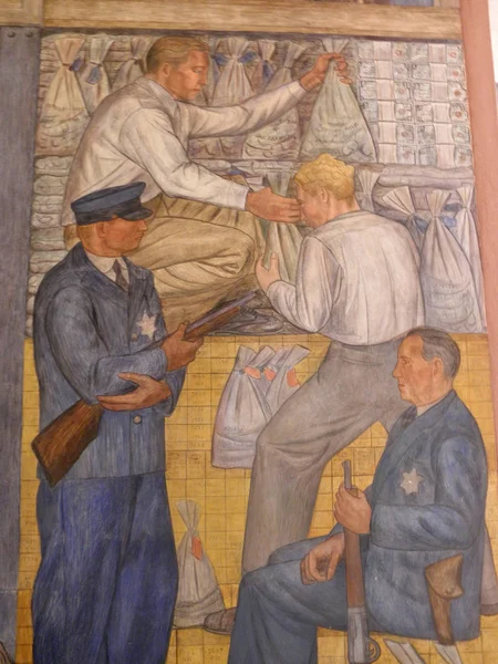 People Guards Move Money Coit Tower Mural Public Works Art — Stock Photo, Image