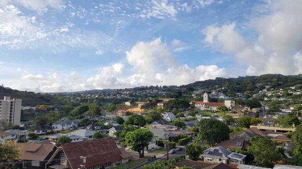 Punchbowl Crater Makiki Roosevelt High School Honolulu Cityscape Guardando Oceano — Foto Stock