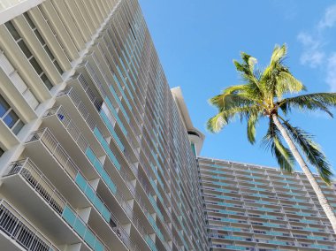 Waikiki - 7 Mayıs 2017: The Ilikai otel ve lüks Suites olduğunu bir dönüm noktası oceanfront yüksek doğmak otel ve kat mülkiyeti Waikiki, Honolulu, Hawai'i batı ucunda. 1964 yılında açıldı, Ilikai ilk lüks yüksek doğmak otel Hawaii oldu.