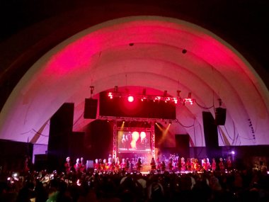 Hula dansçılar sahnede kapatr Reunion Konser Waikiki kabuk