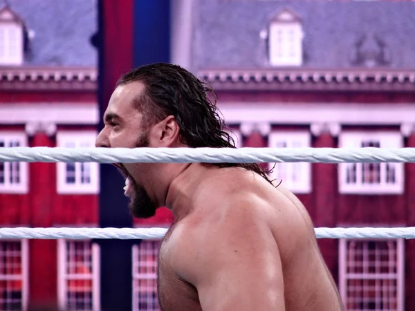 Santa Clara March Wwe Wrestler Rusev Screams Ring Usa Championship — Stock Photo, Image