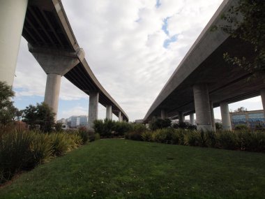 Beautiful Mission Creek Park under highway bridges
