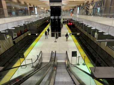 San Francisco - February 24, 2011: Inside Underground Embarcadero Metro Station in San Francisco CA.  The Transportation station is the last stop before the underwater transbay tunnel across the bay to Oakland. 