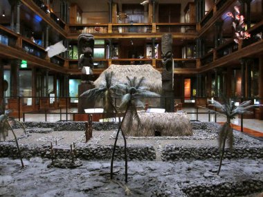 Honolulu - February 25, 2012:  Ancient Hawaiian Village model on display in the Hawaiian Hall Exhibit at the Bishop Museum