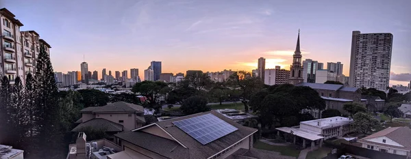 Pôr Sol Sobre Igreja União Central Cidade Honolulu Construído 1922 — Fotografia de Stock