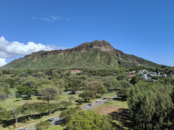 Vista Aérea Diamondhead Kapiolani Park Costa Dorada Océano Pacífico Las —  Fotos de Stock