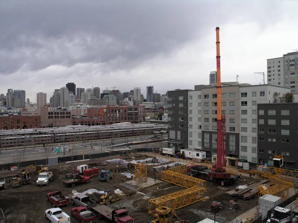 San Francisco Febbraio 2008 Persone Macchine Lavorano Cantiere High Rise — Foto Stock