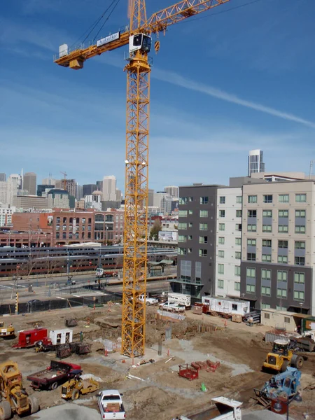 San Francisco February 2008 Construction Machines Crane Trucks Works High — Stock Photo, Image