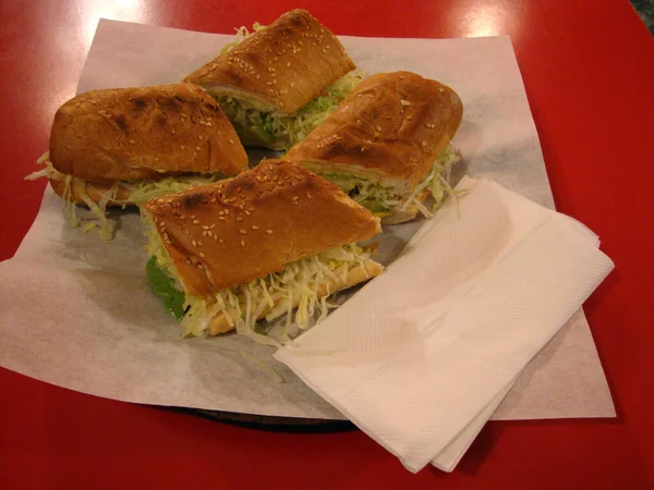 Fresh Vegetarian King Sized Sub Sandwich Wax Paper Napkin Lettuce — Stock Photo, Image