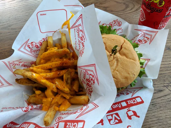 Honolulu April 2018 Teddy Grotere Burger Met Sla Broodjes Kaasfrietjes — Stockfoto