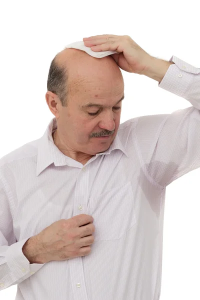 Schweißfleck auf dem Hemd wegen Hitze, Sorgen und Misstrauen. — Stockfoto